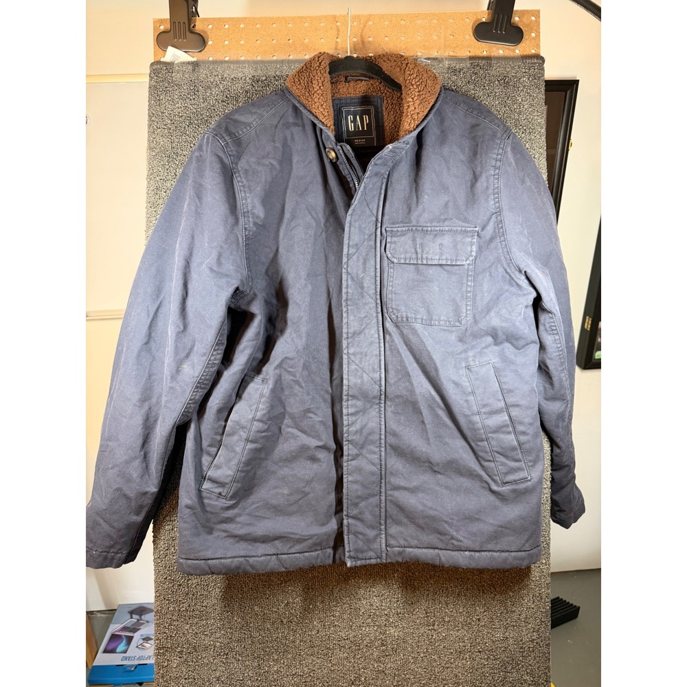 Gap Canvas Sherpa Lined Work Jacket Mens Medium Blue Fleece Full Zip Utility